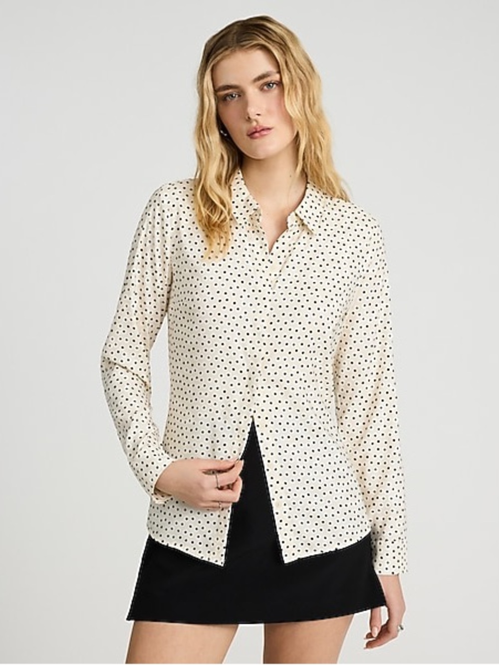 Express Cream Button-Down Shirt with Black Polka Dots